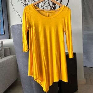 Frumos Bright Yellow Asymmetrical Hem Tunic, Size Small